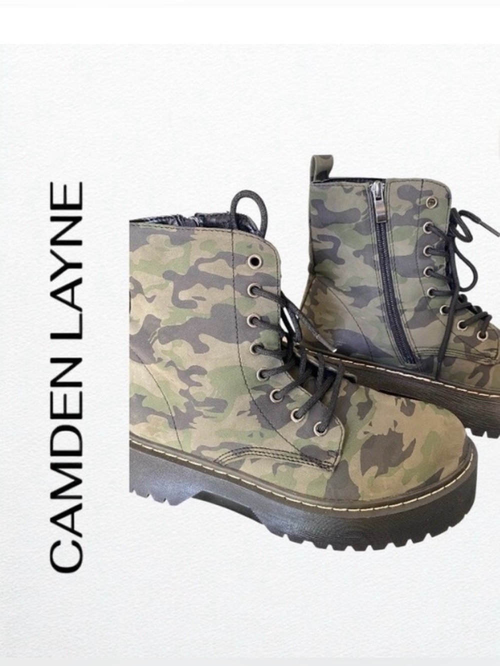 PAZ CO. Camouflage Lace-Up Platform Combat Boots - Green/Black - Picture 3 of 6